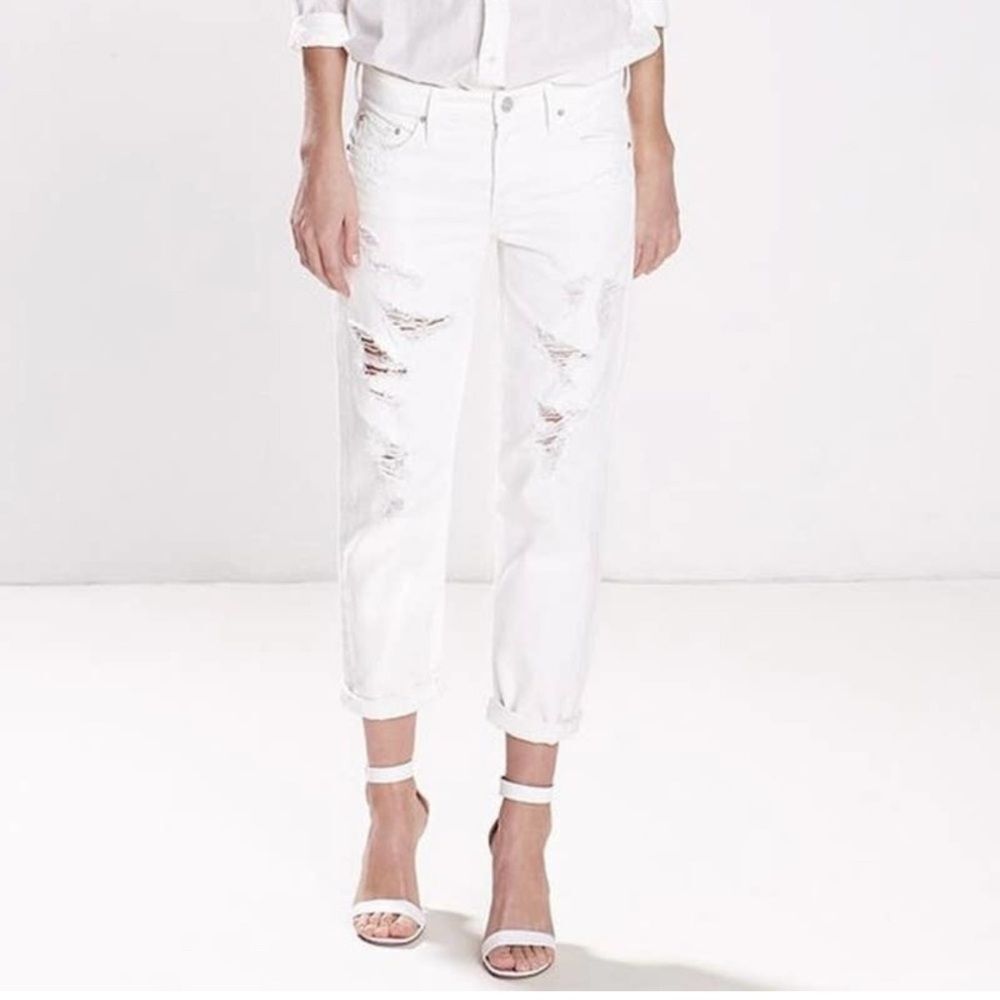MOTHER The Loosey Party Crashers Distressed Boyfriend White Jeans 25 Relaxed Fit